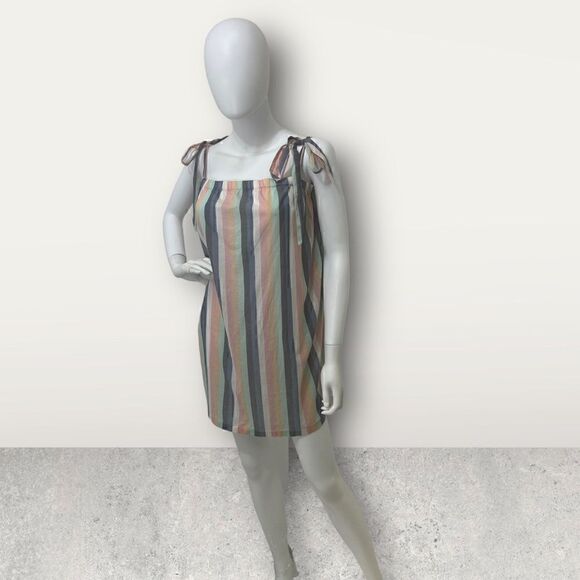 J Crew Stripped Cotton Pull On Tie Shoulders Swimsuit Cover Up - Picture 1 of 6
